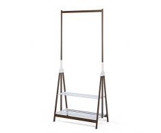 Foppapedretti Myhome Stand-Up Piantana Appendiabiti Pieghevole con Due Ripiani Porta Accessori in Alluminio Laccato Bianco, Noce