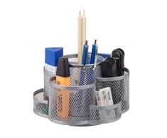 Relaxdays Girevole, Rotondo, Materiale Cancelleria Scuola Portapenne Scrivania Ufficio, Argento, 7 Scomparti