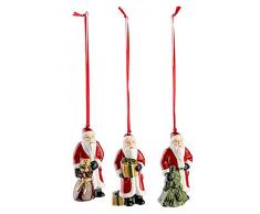Villeroy & Boch Nostalgic Ornaments Babbo Natale, Addobbi per Albero di Natale, Set da 3, Porcellana, Rosso