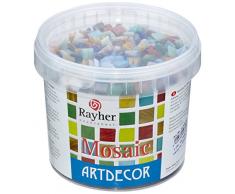 Rayher 1453049, Set tessere per mosaico, tasselli in vetro, piastrelle ideali per decorazioni e fai da te, 1x1 cm, ca. 1300 pz, colori assortiti.
