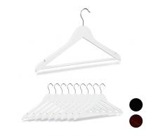 Relaxdays 10026466_49 Set da 10 Grucce in Legno, Asta per Pantaloni, Tacche Laterali, Gancio Girevole a 360Â°, 44,5 cm, Bianco, Ferro, 22,50 x 44,50 x 1,00cm