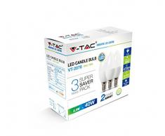 KIT Super Saver Pack V-TAC 3PCS/PACK Lampadine LED Candela 5.5W E14 VT-2076 - SKU 7265 bianco freddo 6400K
