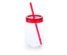 Ebuygb 600Â ml Mason Jam Cocktail Bere Vaso con Straw-BP: Bicchiere, Senza BPA, plastica, Rosso, 18.01Â x 8.51Â x 8Â cm