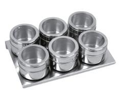 Equinox 505252 - Set di 6 contenitori magnetici per spezie, Acciaio Inossidabile e Vetro Acrilico