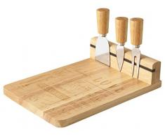 H&H Wood Tagliere Formaggio con 3 Coltelli, Legno, Beige, 4 unitÃ 