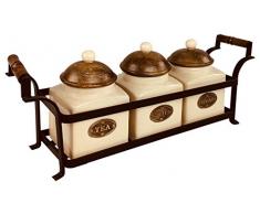 Geko - Supporto in Metallo con 3 barattoli, Legno/Ceramica, 43 cm, Colore: Marrone