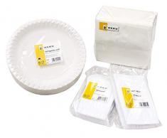 Heku 30002-01 - Set di 100 Piatti di Carta, 100 coltelli, 100 forchette, 100 Pezzi