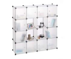 Relaxdays 10021957_50 Scaffale Componibilie in Plastica, 16 Scomparti, Sistema a Incastro, 127x127x31,5 cm, Trasparente