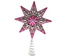 WeRChristmas - Puntale per Albero di Natale, a Forma di Stella con Brillantini, 21 cm, in plastica infrangibile, Colore: Rosa Shocking