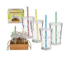 Out of the blue 78/7843 Set da 4 Bicchiere con Coperchio e Cannuccia, Modello Summer Party, Multicolore, 7.5 x 18 x 7.5 cm