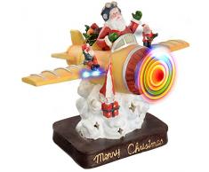 WeRChristmas - Decorazione natalizia con Babbo Natale su aeroplano, 33 cm, con luci a LED colorate
