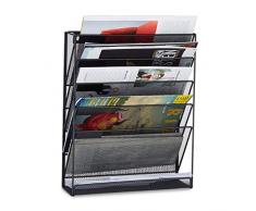 Relaxdays 10022508_46 Porta-riviste Depliant da Parete A4 Espositore Stand per Giornali a Muro HxLxP: 40 x 32 x 10 cm, Metallo Nero