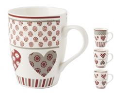H&H Mug Decoro Cuori, 325 CC, Bone China, Bianco con Decori Rossi