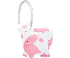 AmazonBasics - Ganci per tenda da doccia per bambini, a forma di mucca, colore rosa, 9 UnitÃ 