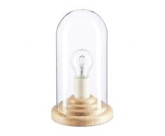 Relaxdays 10022843 Lampada da Tavolo in Vetro, Lume Decorativo Lampadina Abat-jour da Comodino Tonda Legno HLP: 26 x 14,5 x 14,5 cm Beige