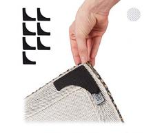 Relaxdays, Nero Set da 8 Ferma Tappeto, Adesivi, Antiscivolo, Lavabili & Riutilizzabili, Supporto Sottotappeto, Silicone, plastica, Carta, pz