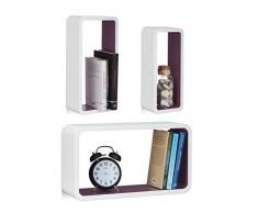 Relaxdays 10021790_749 Set 3 Mensole da Parete, Laccato Opaco, Decorative, Varie Misure, CapacitÃ di Carico 10 kg, Bianco-Viola