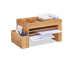 Relaxdays 10021562 Organizer da Scrivania Ufficio, Portaoggetti e Portalettere, Bambú, Marrone, 23 x 40 x 20 cm