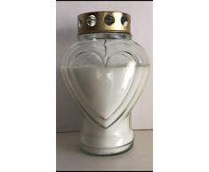 Purple Candle - Candela commemorativa a Forma di Cuore, in Vetro, 18,5 x 11 x 9 cm, Colore: Bianco