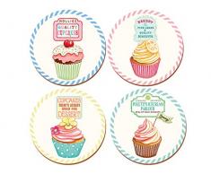 Creative Tops - Tovagliette allamericana in stile retrò, con parte posteriore in sughero, motivo: dolcetti e Cupcakes, set da 4