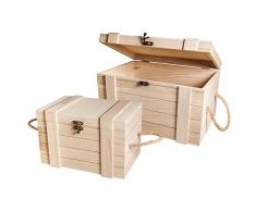 Rayher 62651000 Set contenitori in legno FSC, cassapanche, set bauli, con coperchio, vintage, fai da te, 2 pz.