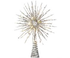 WeRChristmas Puntale a Forma di Stella Glitterata per Albero di Natale, Argento, 32 cm