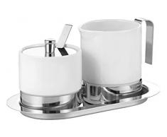 Esmeyer Adam - Set per Zucchero e Schiuma Latte da 5 Pezzi Adam, in Porcellana Bianca e Acciaio Inox, Set Composto da: Lattiera per Schiuma Latte 0,25 Litri,