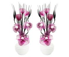 Flourish Creative Florals Abbinato Paio di Rosa Fiori Artificiali in Vaso Bianco, Decorazioni per la tavola, Accessori per la casa, Regali, Ornamenti, Altezza 32 cm