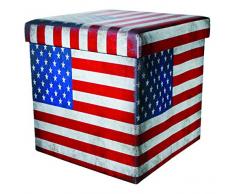 Out of the blue 810306 pieghevole in pvc, scatola portaoggetti con coperchio imbottito, look vintage, motivo Stars & Stripes sgabello, circa 38 x 38 x 38 cm