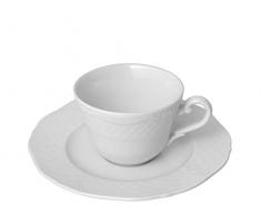 H&H 4373859 Arianna Tazza Caffe con Piatto, Porcellana, Bianco