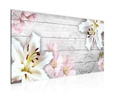 Quadro da parete in tessuto non tessuto, motivo gigli e fiori, stampa artistica, formato XXL, per soggiorno, appartamento, colore rosa/grigio, 1 pezzo, made in Germany, pronto da appendere, 201512a