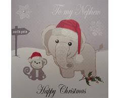 Album Cotone Bianco Cards Foto iscrizione Buon Natale a mia Carta Nipote Ragione Elefante e la Scimmia a Mano