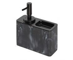 iDesign Dispenser sapone liquido ricaricabile con ripiano, Grande dosatore sapone bagno in metallo e resina stile marmo, Erogatore sapone liquido capacitÃ 295 ml, nero e nero opaco