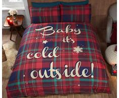Natale Tartan a Quadretti, Copripiumino e Federa Set di Biancheria da Letto Singolo, Colore: Rosso