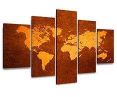 Visario 5508 - Quadro su tela 160 cm Cartina del mondo, con cornice, 5 pezzi, originale