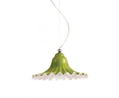 Ilide LisaColor Lampadario Colorato da Soffitto Ceramica Ondulata per Cucina o Cameretta Sospensione Stile Vintage, E27, 100 W, Verde, 33 x 18 cm