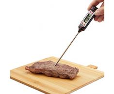 Relaxdays - Termometro Digitale da Cucina, con Supporto, Display LCD, Forno, Grill, sonda in Acciaio Inox, Argento, plastica, Standard