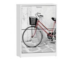 Suarez - H329-BCJ - Scarpiera a 2 battenti in melamina, 60 x 24,2 x 82 cm, colore: Bianco/Con bicicletta rossa