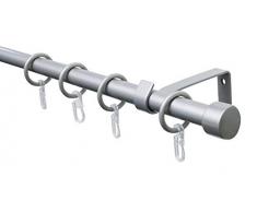 GARDINIA Set a 1 corsa per aste per tende, Materiale di fissaggio incluso nel set, Lunghezza 130-240 cm, Metallo/Plastica, Argento