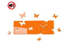 FLEXISTYLE Grande Orologio da Parete Salotto Moderno Farfalle Orizzontale Arancione Decorativo Silenzioso 20 x 60 cm