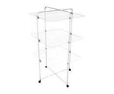 Gimi Linear 3 Stendino Verticale, Stendibiancheria a Torre, da Pavimento, per Box Doccia, 3 livelli, Spazio di Stenditura 33 m, con Ruote, Acciaio, Bianco, 69 x 73.5 x 130 cm