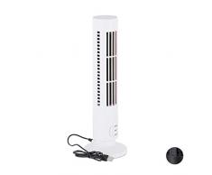 Relaxdays Ventilatore a Colonna con USB, 2 velocitÃ , Mini Ventilatore da Tavolo per Ufficio e scrivania, Bianco, plastica, H x D: ca. 33 x 10,5 cm