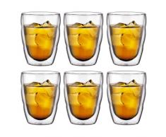 Bodum - Set di 6 Bicchieri a Doppia Parete, Modello: Pilatus, Vetro, Trasparente, 25 cl