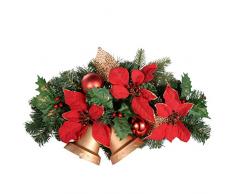 WeRChristmas - Decorazione di Natale, Campane con fiori e foglie, 30 cm, Rosso/Oro