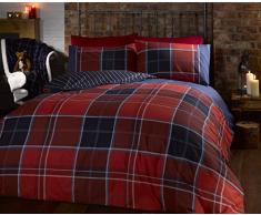 Argyle-Trapunta per Letto Singolo Copripiumino e federe per Letto Matrimoniale Reversibile, Set di Lenzuola, Motivo Scozzese, Colore: Rosso
