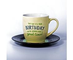 Thumbs Up! L&M Mug And Saucer Set-Birthday Tazza con Piattino a Forma di Vinile, Ceramica, Multicolore, 15.7 x 10 x 15.7 cm