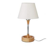 Relaxdays Lampada da Tavolo, con Cavo, Base Elegante, Paralume in Stoffa, E27, Design Raffinato, H x Ã: 42x23 cm, bianco