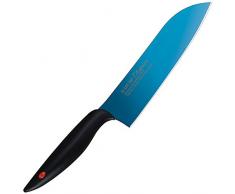 Kasumi KTB2, Titanium, Coltello Santoku per verdure, pesce, carne, 18 cm, colore: Blu
