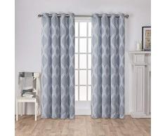 Exclusive Home Tende Montrose Ogee Geometrico Tessuto Lino Jacquard Grommet Top Finestra Tenda a Pannello, Blu Acciaio, 54Â x 84Â cm