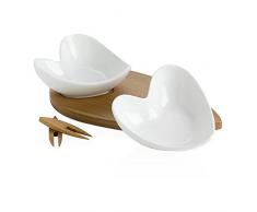 Brandani 54208 Antipastiera cuorigoccia in porcellana bianca con suppporto e 2 forchettine in bamboo